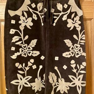 Floral Suede A-Line Skirt in Black and Cream